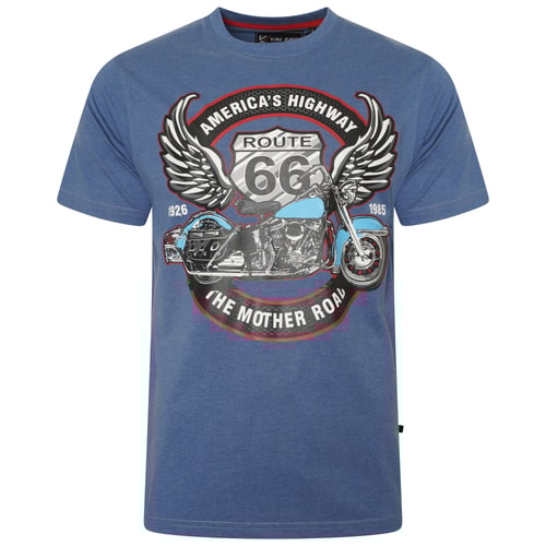 KAM Route 66 Motorbike Print T-Shirt Blue Marl